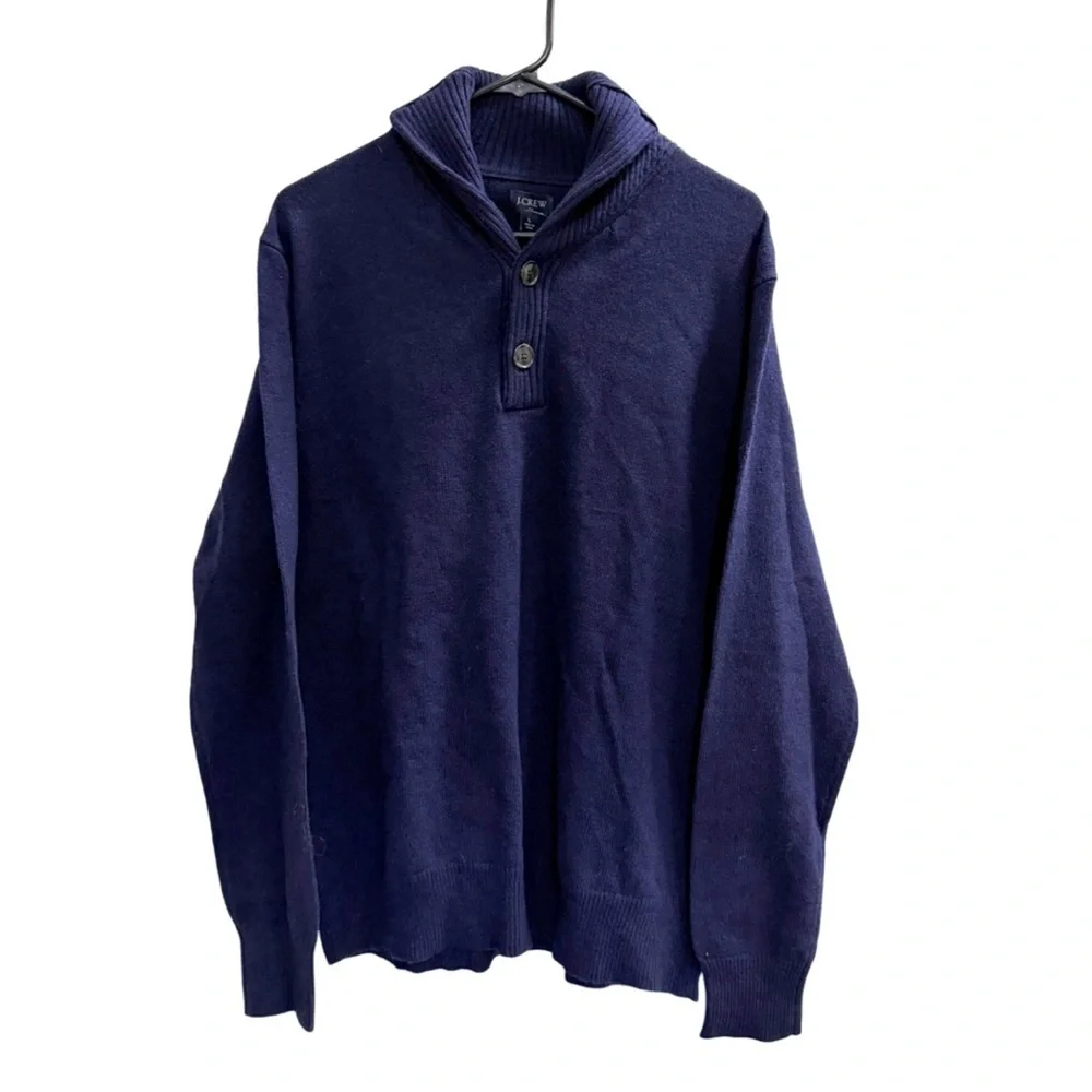 J. CREW Shawl-collar Sweater in Supersoft Lambswool Navy Blue Size Large